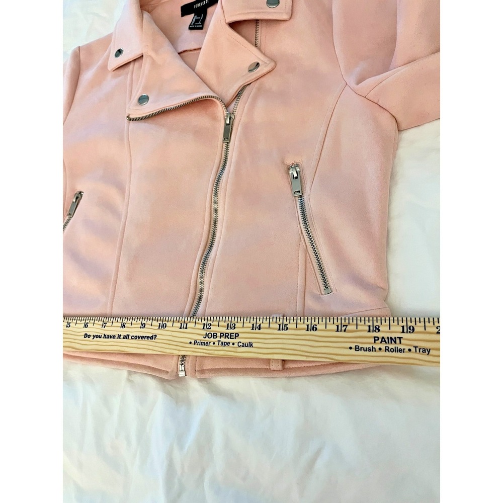 Faux Suede Pink Moto Jacket L Coquette Soft Pastel Biker Style Zip Pockets - Picture 5 of 8